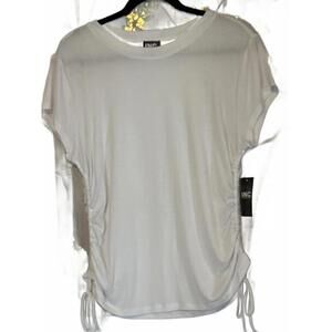 I.N.C. International Concepts White Ruched Side Tie Top, Size Large